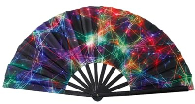 Nogsay Ventaglio a mano colorato, pieghevole, in bambù Oxford, Kungfu Rave, grande ventaglio pieghevole, Come Oggetti di Scena per la Danza Fotografia Decorazioni per Feste Estive o Matrimoni