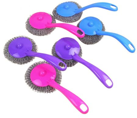 minkissy 12piezas Bola De Limpieza Estropajos Metálicos Mango Cepillo Friegaplatos Resistente