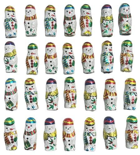 Decoration Noel Interieur, 30 Bonhommes de Neige en Chocolat, 210g en emballage individuel