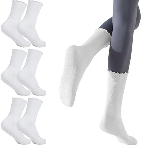 Risipu 3 Paar Pilates Socken mit Griffen Anti-Rutsch-Kräuselung Yoga Socken Grip Socken für Ballett Tanz Barfuß