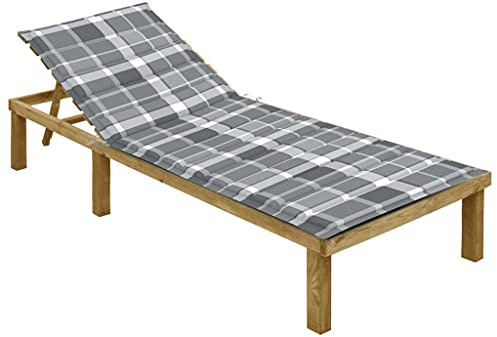 Xichuzi Sonnenliege mit Grauer Karomuster-Auflage Kiefer Imprägniert, Gartenliege, Liegestuhl, Sonnenstuhl, Sonneninsel Outdoor, Liegen, Gartenmöbel, Bäderliege, Relaxliege - 3065833