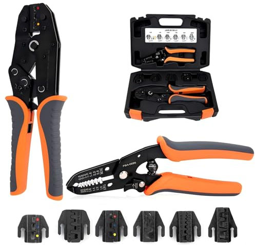 Kit Professionnel 9-en-1 de Pinces à Sertir à Cliquet pour Cosses Électriques,Isolées et Non Isolées,Bornes Nylon,Connecteur Solaires,Embouts,Connecteurs Thermorétractables
