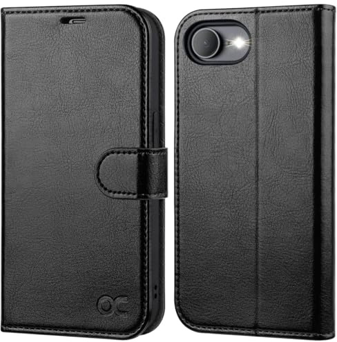 OCASE Kompatibelt för iPhone 16e Skal Mobiltelefonfodral Premium PU-läder, Kortfack Stativfunktion, RFID Skyddsfodral, Flip-fodral Mobiltelefonfodral Läderfodral Skyddsfodral Svart