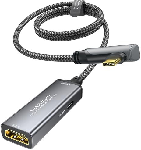 WARRKY Scheda di acquisizione video con alimentazione da 100 W e USB-C ad angolo retto | 1080p 60Hz HD | Scheda di acquisizione streaming progettata per Oculus Quest 3 / iPad, compatibile con Switch /