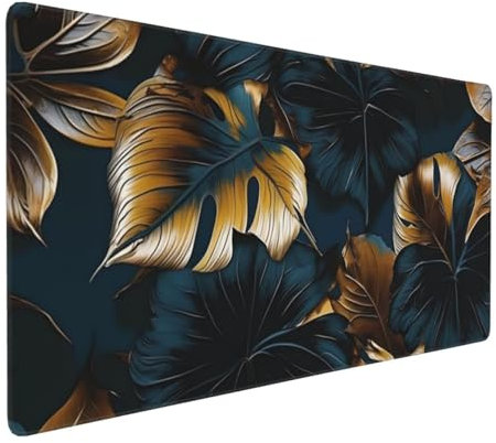 Tapis de Souris 80x40 cm Grand Tapis Souris XXL, Plantes Feuilles Tapis de Souris Bureau Gamer, à Bords Cousus, Base en Caoutchouc Antidérapante, sous Main pour Clavier et Souris, Decor Maison E-1133