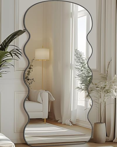 LadyNow Specchio a figura intera, 180,3 x 81,3 cm, specchio da pavimento autoportante, specchio a corpo intero con supporto per camera da letto, da appendere per soggiorno, guardaroba, nero
