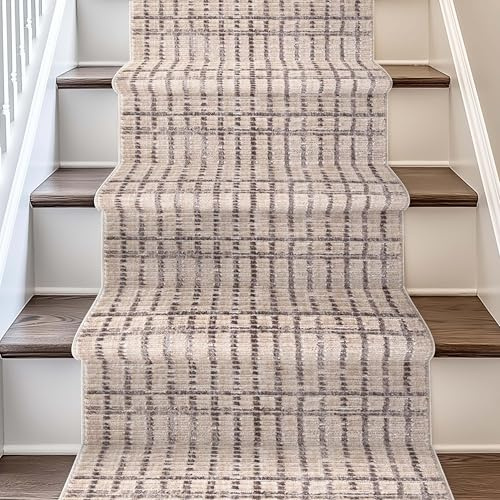 Well Woven Custom Size Hallway Stair Runner - Nordlys Skog Ivory - 31 Inches Wide x 7 Feet Long Runner (31 x 7') - Stain-Resistant, Snow Drift Slats Design, for Hallways, Kitchens, Stairs