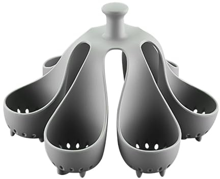 Steamed Egg Tray, 6-Slots Silicone Eggs Boiler Rack with Anti-Scald Handle, Freestanding Poached Egg Maker for Kitchen