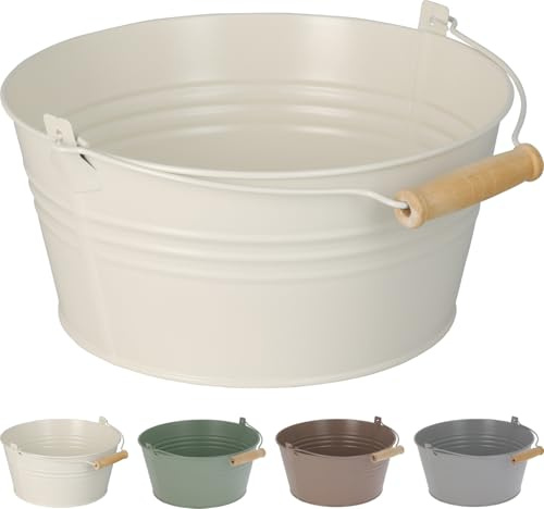Mojawo 3er Set Balkontopf Hängetopf Blumentopf mit Henkel und Holzgriff Pflanzgefäß Balkontopf verzinkt Ø22xH10cm, Farben:Grau