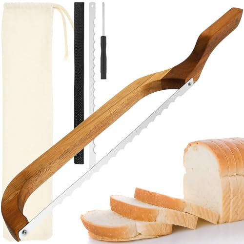 Foppla Bread Bow Cutter,Efficient Homemade Bread Slicer with Ergonomic Wood Handle Multipurpose Sourdough Cutter for Cutting Bagel Sandwich Salad