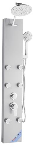 VEVOR Pannello Doccia Sistema a Torre, con Soffione Doccia, 124 cm Colonna Doccia in Acciaio Inox Spazzolato, Sistema di Massaggio a Parete, con Doccetta e 6 Piccoli Getti Massaggianti