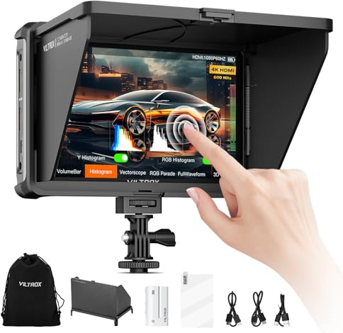 VILTROX DC-L1 Moniteur de Champ de Caméra Ecran Tactile Externe Camera Monitor 600Nit 7 Pouces 1280x800 IPS 4K HDMI 3D LUT avec Batterie Sunshield pour Sony Canon Nikon Fuji DSLR