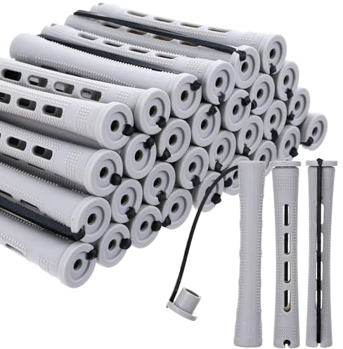 Classicseali 30 bigodini perm Rods, bigodini in plastica, per diversi tipi di capelli, uso domestico o parrucchiere, strumento per acconciatura, colore grigio