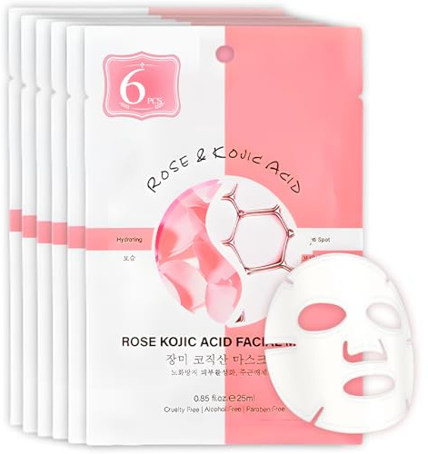 6 Piezas Mascarilla Facial Rose, Mascarilla Facial Hidratante, Hidratación Profunda Face Mask, Iluminar el Color de la Piel y Mejorar la Oscuridad, Adecuado Para la Mayoría, Rosa