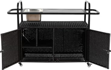 Ligterra Outdoor Bar Table, Outdoor Barwagen mit Geflecht & Schrank Rollbarer Servierwagen mit Stahlplatte, EIN Eisfass, Seitengitter & Feststellbaren Rädern für Garten, Pool, Terrasse