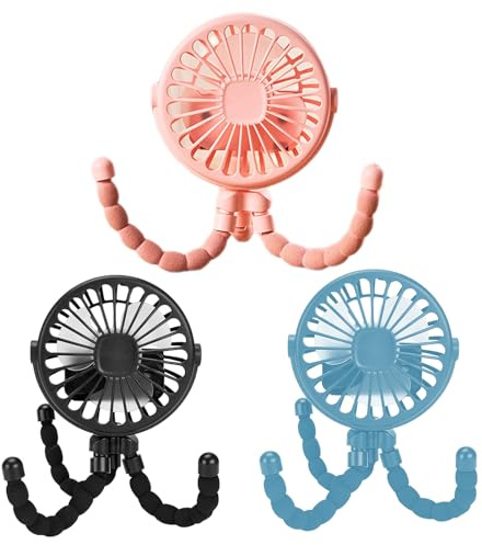 3 Pc Ventilador Portátil Para Cochecito, Ventilador De Mano Carrito Bebe, Recargable De Clip Para Cochecito, Multifunción Abanico De Pulpo Con Trípode Flexible, Rotación De 360° Paras Para Cochecito
