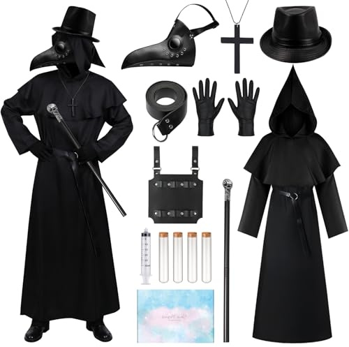 Pestdoktor Kostüm Männer, Plague Doctor Costume mit Pestdoktor Maske | Mittelalter Steampunk Pestarzt Kostüm, Faschingskostüme Männer, Pest Doktor Kostüm Herren für Halloween und Karneval