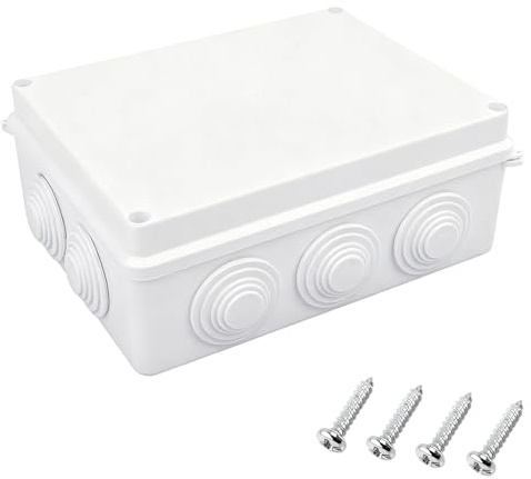 Caja de Derivación en Plástico ABS, Caja Estanca Exterior, Caja Electrica, para Instalaciones Eléctricas en Interiores y Exteriores, Montaje en Superficie con Tornillos Incluidos, 200 x 155 x 80 mm