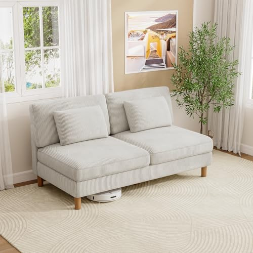Vesgantti Cord 3 Sitzer Sofa ohne Armlehne, 166cm Modernes Dreiersofa mit Kissen, Kombination Sofa perfekt für Wohnzimmer, Schlafzimmer, Büro, werkzeuglose Montage, 166 * 88 * 84cm