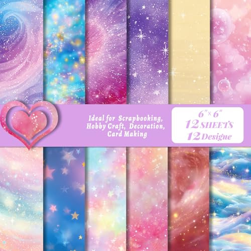 DiiWmme 24 Sheets Starry Sky Scrapbook Paper 6x6 Inch Shiny Star Themed Cardstock for DIY Card Making Photo Albums Journaling Acid Free Decorative Craft Paper Pad for Hobby Craft Decoration