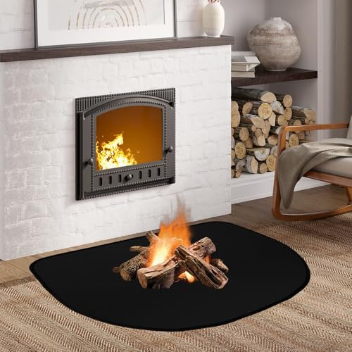 OMIGA Feuerfeste Unterlage Kaminofen Funkenschutzplatte Bodenschutzmatte | BBQ Grillmatte Ölbeständig Rutschfest für Grills Kaminöfen Boden Rasen usw Schwarz (40 x 60 cm)
