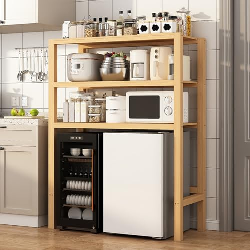 Mini support de réfrigérateur robuste en bois massif et étagère de cuisine à 4 niveaux, 90 cm x 50 cm, table de four à micro-ondes pour dortoir, appartement, bureau et chambre à coucher Solution de