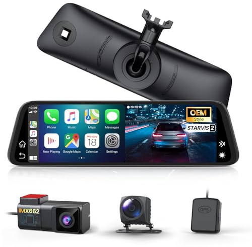 AUTO-VOX T11 OEM Rear View Mirror Camera with CarPlay & Android Auto: 9.35 Smart Touch Screen, Dual 2K Mirror Dash Cam, Voice Control, Auto Brightness, Super Clear Night Vision for Car, SUV, Truck