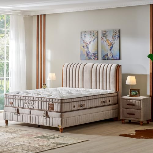 Bambi Boxspringbett 180x200 mit Matratze & Stauraum – Kapok Naturel Bett mit 7-Zonen Taschenfederkernmatratze – Liegehöhe 69 cm – Ohne Nachtisch