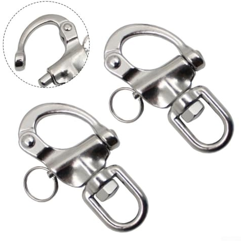 FACAIIO Paquete de 2 grilletes de liberación rápida de acero inoxidable 316, 70 mm, para barco marino y equipo de vela con giratorio