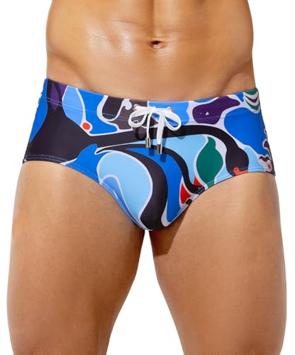 Casey Kevin Bañador Hombre Slip de Natación Estampado Bañadores Hombre Secado Rápido para Vacaciones, Playa, Piscina, Deportes Acuáticos, XL