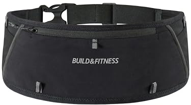 Build & Fitness LITEBELT Verstellbarer Reißverschluss Laufgürtel - Leichter, reflektierender Hüftgurt YKK Reißverschluss Handyhalter 4 Taschen oben für Gels, Wasserflasche & Schlüsselclip - Laufen
