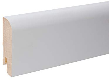 Plinthe en bois massif de 24 m avec bord avant arrondi blanc RAL9010 - Hauteur : 60 mm.