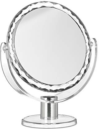 Relaxdays Kosmetikspiegel Vergrößerung, Schminkspiegel stehend, Make Up Spiegel rund, HBT: 23 x 19 x 10 cm, transparent