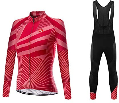 UGLY FROG Damen Fahrradbekleidung Langarm Radtrikot Set Outdoor Radsport Gemütlich Radkleidung Trikot Jersey + Lange Radlerhose im Winter CXW05