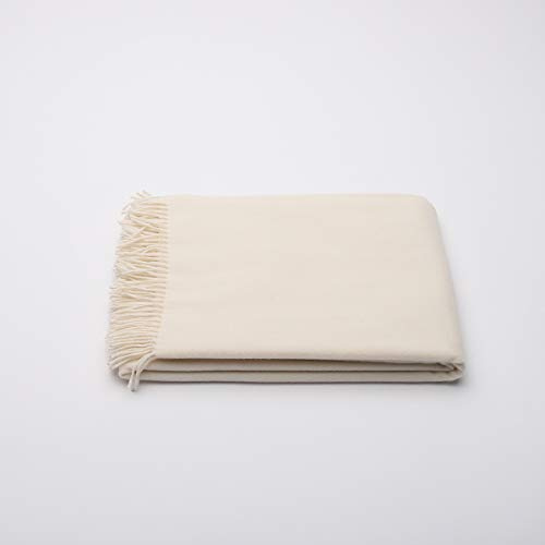 WoolMe Elfenbein Kaschmir Decke Everest, 130 x 180 cm, Hergestellt in Litauen mit Fransen