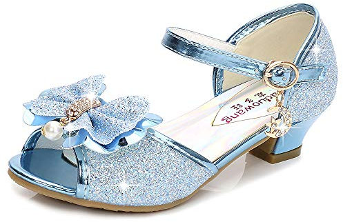 Eleasica Bambine e Ragazze Scarpe col Tacco Antiscivolo Scarpe da Principessa Elsa Carnevale Sandali Cenerentola Costumi Natale Regalo Matrimonio Compleanno Aperte sulla Punta,Blu,29