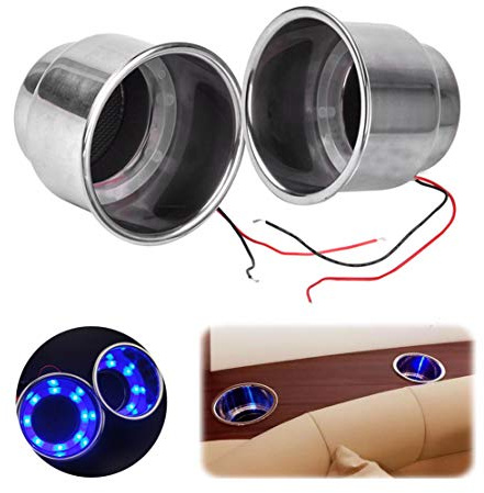 VIGORFLYRUN PARTS LTD 2 portabicchieri a 8 LED, da incasso, in acciaio inox, per auto, camion, camper, barca, 12 V, luce blu