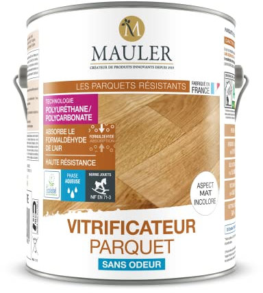 MAULER - Vitrificateur parquet & escalier incolore satiné aspect Mat 5L - protection taches, rayures, usure longue durée, ecolabel et dépolluant l'air