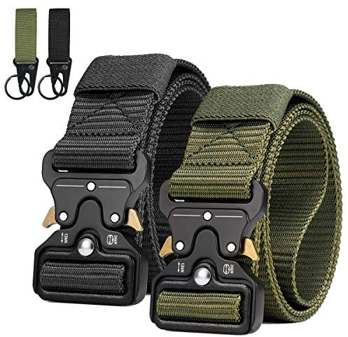 AivaToba Taktiskt bälte unisex nylon taktik överlevnad säkerhet bälte militär armé midjeband med snabbkoppling metallspänne för utomhus arbete jakt, Svart + armégrön
