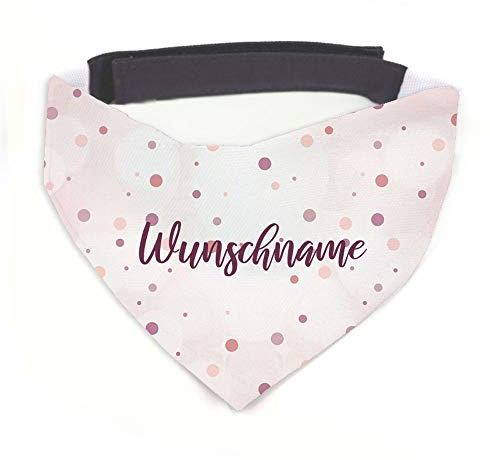 Tierisch-tolle Geschenke Hundehalstuch mit Namen Vintage Dots Rosa personalisiert inklusive Wunschname mit 12 cm Klettverschluss für kleine, mittlere und große Hunde (S = Halsumfang: 32-38 cm)