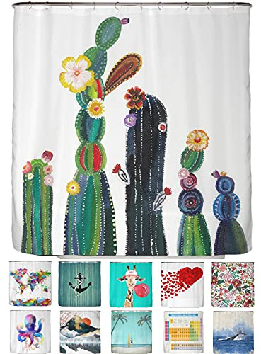 arteneur Anti-Schimmel Duschvorhang 180x200 cm Kaktus Blüten | Textil recycelt, OEKO-TEX 100, 40°C Maschinenwäsche, blickdicht, wasserdicht, beschwerter Saum, mit 12 recycelten Ringen