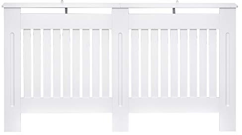 HOMCOM Slatted Radiator Cover Painted Cabinet MDF Lined Grill in White (152L x 19W x 81H cm)