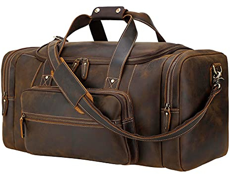 Polare Reisetasche für Herren, 58,4 cm, Vollnarbenleder, Wochenendtasche, Reisetasche, Braun (66 cm, Größe XL), XL, Retro