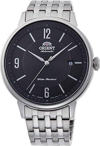 ORIENT Simple Arabic - Orologio da polso da uomo automatico e a carica manuale meccanico casual bracciale e cassa in acciaio inox di colore grigio display analogico nero - RA-AC0J08B10B