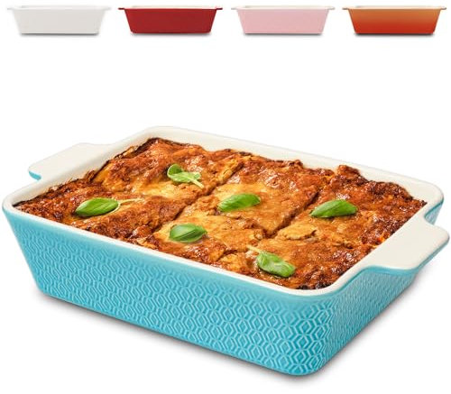 Fuente de Cerámica para Horno Grande - Antiadherente y Antirayones - Borde extra Alto - Rectangular (Azul)