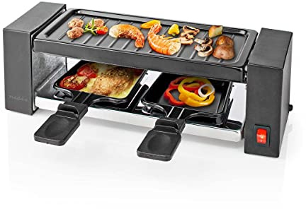 Electric Raclette Gourmet Grill, 2 Person Indoor Non-Stick Tabletop Cooker, Removable Hot Plate, with 2 x Mini Cheese Pans & Spatulas, 400W
