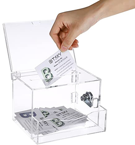 BTSKY Clear Acrylic Suggestion Box With Lock, Donation Box With Sign Holder, Tip Box With Pocket Collection for Voting Locking Mailbox, Removable Sign Slot
