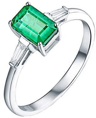 Daesar Trauringe Platin 950 Damen, Ringe Smaragd 1.5ct Verlobungsringe Weißgold Nickelfrei mit Moissanit Größe 45 (14.3)