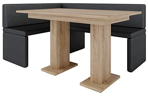 FURNISTAR Akiko Banc d'angle avec table - Banc d'angle pour votre salle à manger, cuisine moderne, coin salon, coin repas. Parfait pour la cuisine, le bureau et la réception. Finition solide et solide