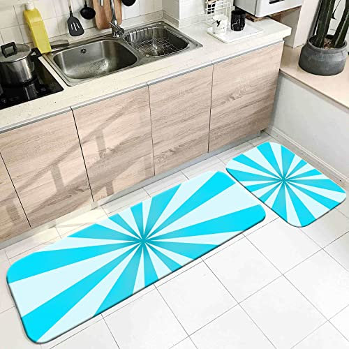 Banemi Küchenläufer Vintage, Teppich Läufer Türkis Weiß Strahlmuster 50X80cm+50X160cm für Schuhschaber, Ideal für Den Innenbereich